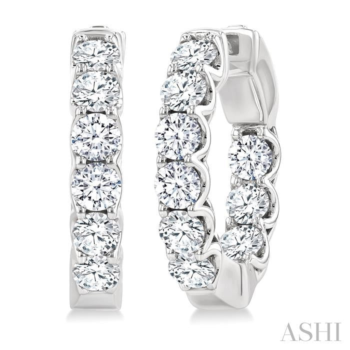 3 Ctw Inside-Out Embellished Round Cut Diamond Hoop Earrings in 14K White Gold