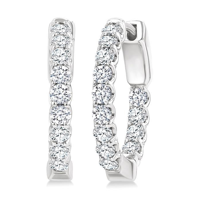 1 Ctw Inside-Out Embellished Round Cut Diamond Hoop Earrings in 14K White Gold