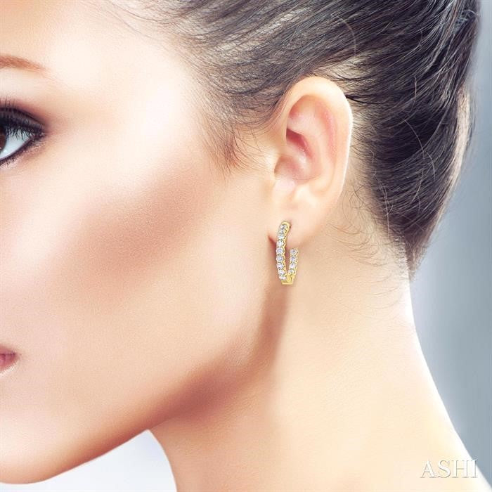 1 Ctw Inside-Out Embellished Round Cut Diamond Hoop Earrings in 14K Yellow Gold
