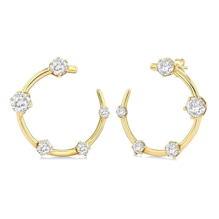 1 Ctw Open Circle Round Cut Diamond Fashion Half Hoop Earrings in 14K Yellow Gold
