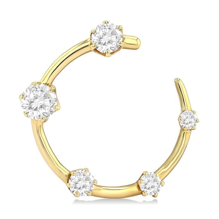 1 Ctw Open Circle Round Cut Diamond Fashion Half Hoop Earrings in 14K Yellow Gold