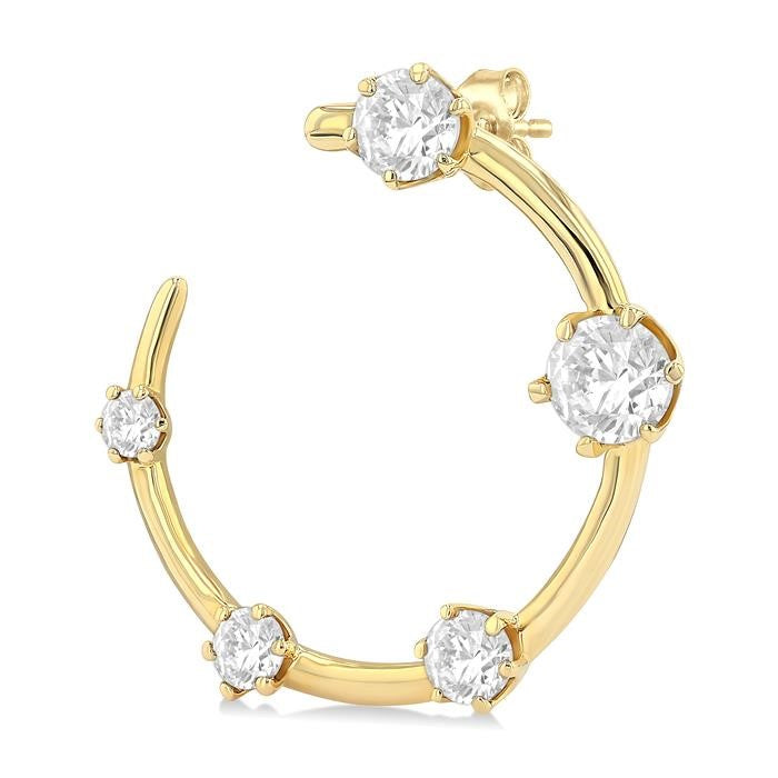 1 Ctw Open Circle Round Cut Diamond Fashion Half Hoop Earrings in 14K Yellow Gold