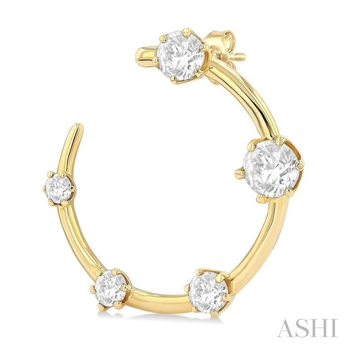 1 Ctw Open Circle Round Cut Diamond Fashion Half Hoop Earrings in 14K Yellow Gold