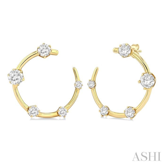 1 Ctw Open Circle Round Cut Diamond Fashion Half Hoop Earrings in 14K Yellow Gold