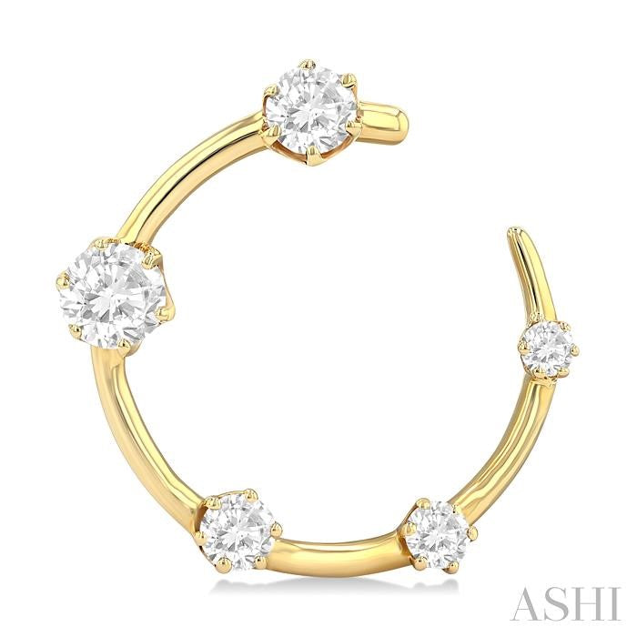 1 Ctw Open Circle Round Cut Diamond Fashion Half Hoop Earrings in 14K Yellow Gold