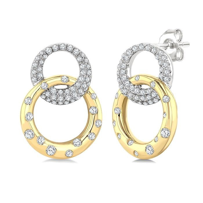 1/2 Ctw Round Cut Diamond Interlocked Mosaic Circle Fashion Earrings in 14K Yellow and White Gold
