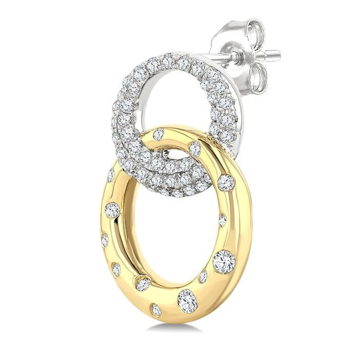 1/2 Ctw Round Cut Diamond Interlocked Mosaic Circle Fashion Earrings in 14K Yellow and White Gold
