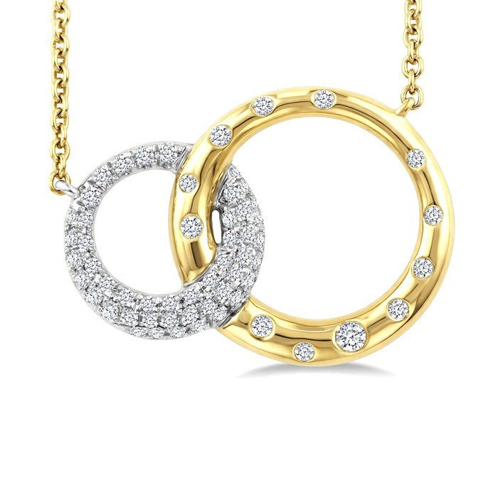 1/3 Ctw Round Cut Diamond Interlocked Circle Mosaic Fashion Pendant With Chain in 14K Yellow and White Gold