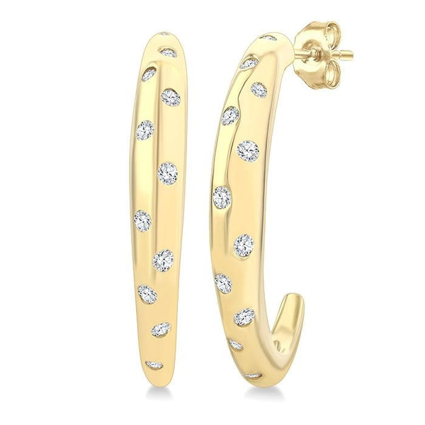 1/5 Ctw Round Cut Diamond Mosaic Half Hoop Earrings in 10K Yellow Gold