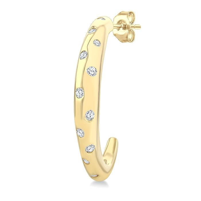 1/5 Ctw Round Cut Diamond Mosaic Half Hoop Earrings in 10K Yellow Gold