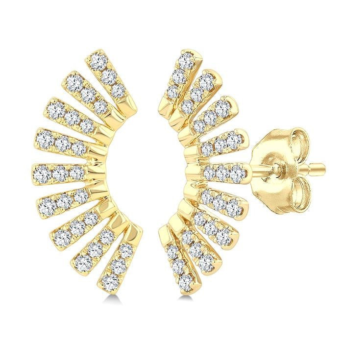 1/3 Ctw Bar-Shaped Accent Arc Round Cut Diamond Fashion Ear Climber in 14K Yellow Gold