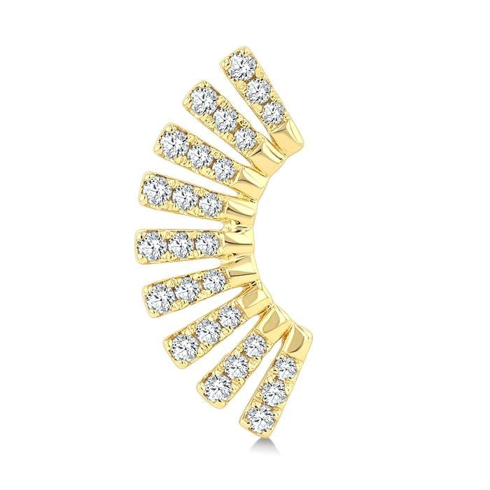 1/3 Ctw Bar-Shaped Accent Arc Round Cut Diamond Fashion Ear Climber in 14K Yellow Gold
