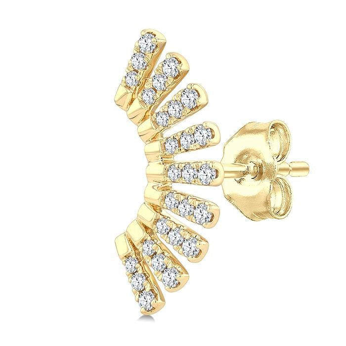 1/3 Ctw Bar-Shaped Accent Arc Round Cut Diamond Fashion Ear Climber in 14K Yellow Gold