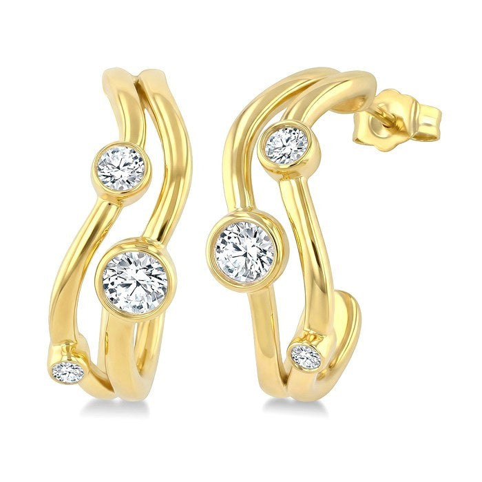1/4 Ctw Bezel Set Round Cut Diamond Fashion Half Hoop Earrings in 14K Yellow Gold