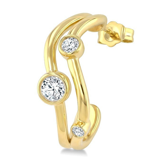 1/4 Ctw Bezel Set Round Cut Diamond Fashion Half Hoop Earrings in 14K Yellow Gold