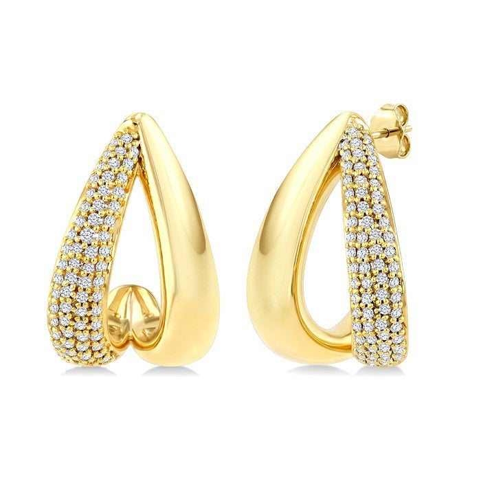 3/8 Ctw Round Cut Diamond Aeris Gold Fashion Half Hoop Earrings in 14K Yellow Gold