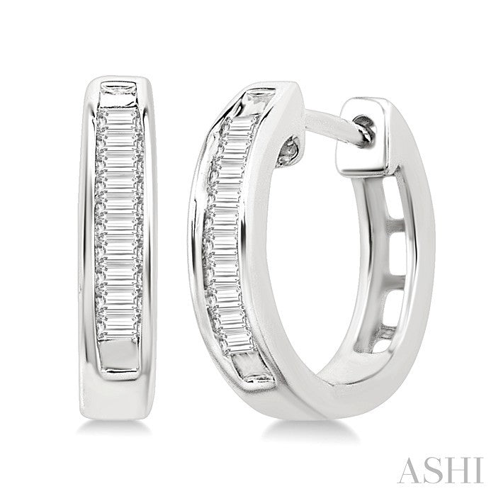 1/10 Ctw Baguette Cut Diamond Huggie Earrings in 10K White Gold