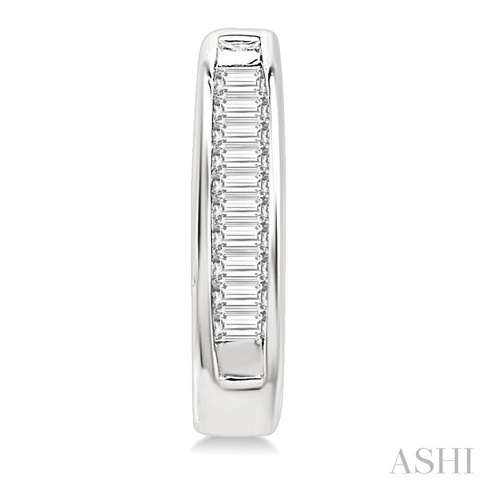 1/10 Ctw Baguette Cut Diamond Huggie Earrings in 10K White Gold