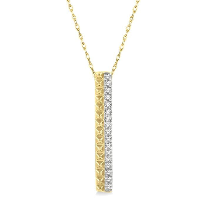1/6 Ctw Pyramid Round Cut Diamond Bar Pendant With Chain in 14K Yellow Gold