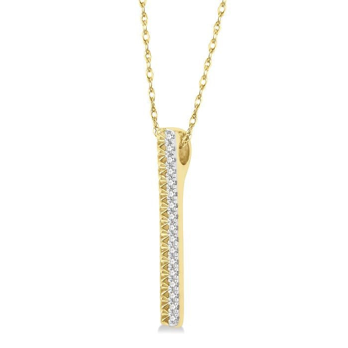 1/6 Ctw Pyramid Round Cut Diamond Bar Pendant With Chain in 14K Yellow Gold