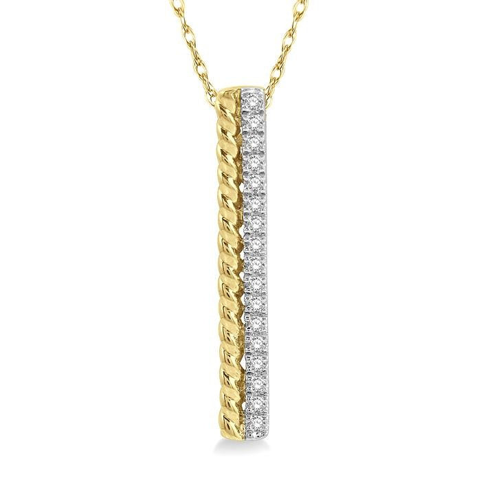 1/6 Ctw Pyramid Round Cut Diamond Bar Pendant With Chain in 14K Yellow Gold