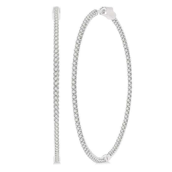 2 Ctw Inside-Out Round Cut Diamond 2-Inch Hoop Earrings in 14K White Gold