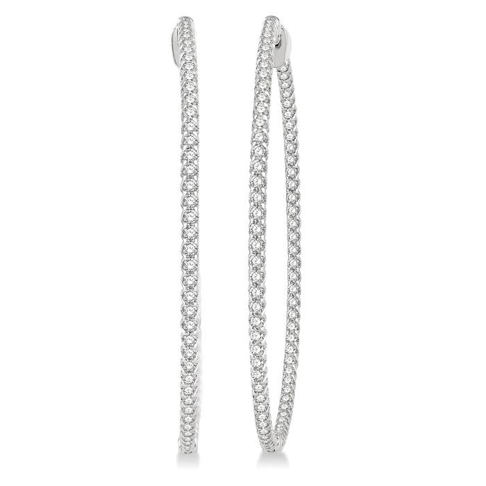 3 Ctw Inside-Out Round Cut Diamond 2-Inch Hoop Earrings in 14K White Gold