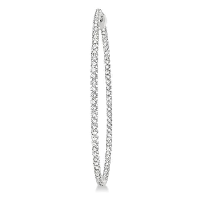 3 Ctw Inside-Out Round Cut Diamond 2-Inch Hoop Earrings in 14K White Gold