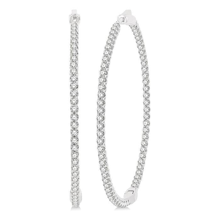 4 Ctw Inside-Out Round Cut Diamond 2-Inch Hoop Earrings in 14K White Gold