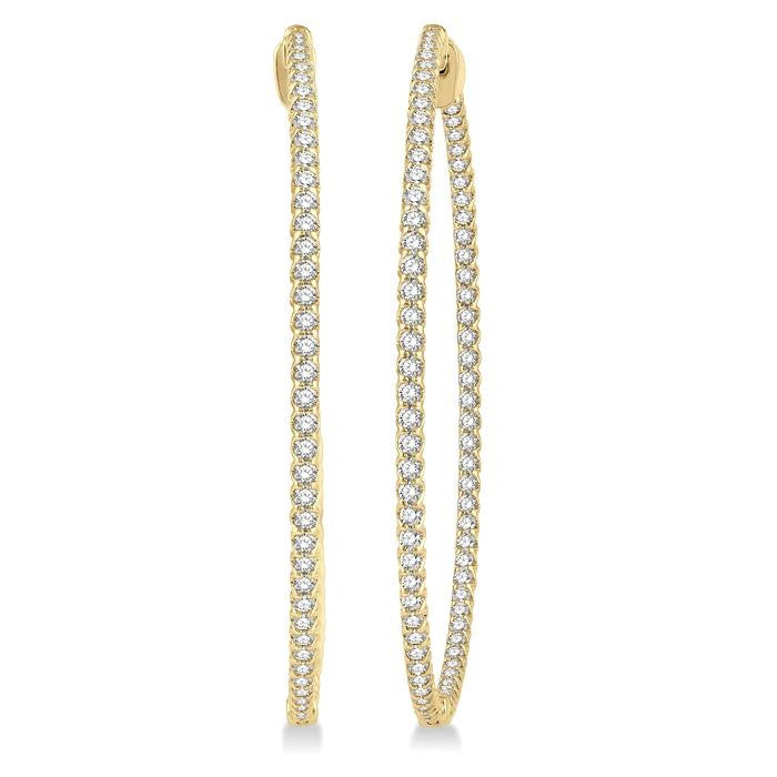 2 Ctw Inside-Out Round Cut Diamond 2-Inch Hoop Earrings in 14K Yellow Gold