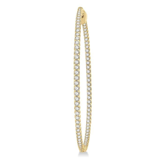 2 Ctw Inside-Out Round Cut Diamond 2-Inch Hoop Earrings in 14K Yellow Gold
