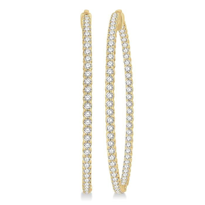 5 Ctw Inside-Out Round Cut Diamond 2-Inch Hoop Earrings in 14K Yellow Gold