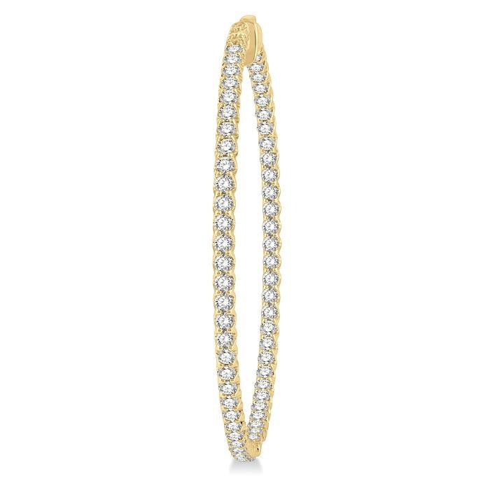 5 Ctw Inside-Out Round Cut Diamond 2-Inch Hoop Earrings in 14K Yellow Gold