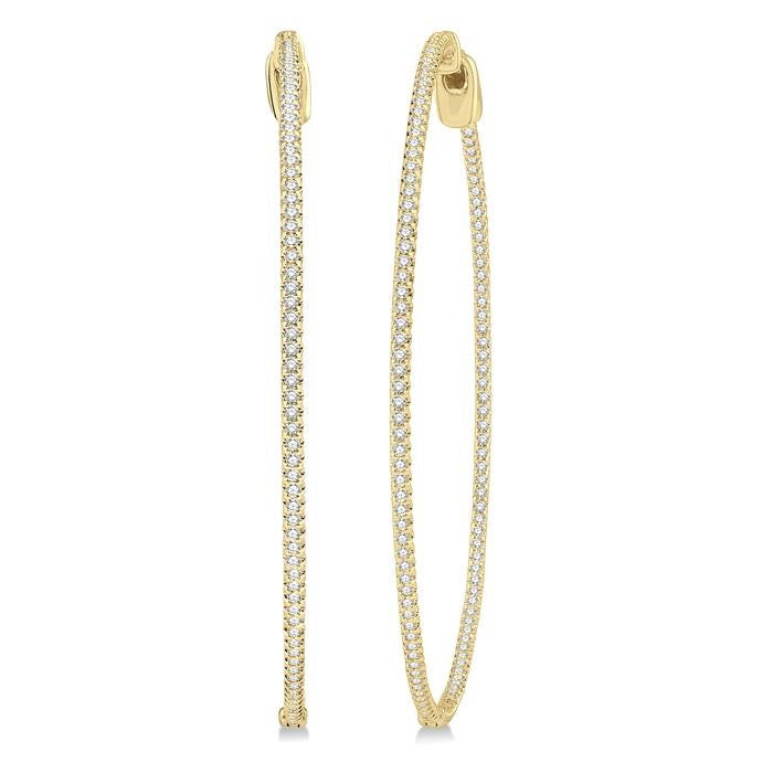 1 Ctw Inside-Out Round Cut Diamond 2-Inch Hoop Earrings in 14K Yellow Gold