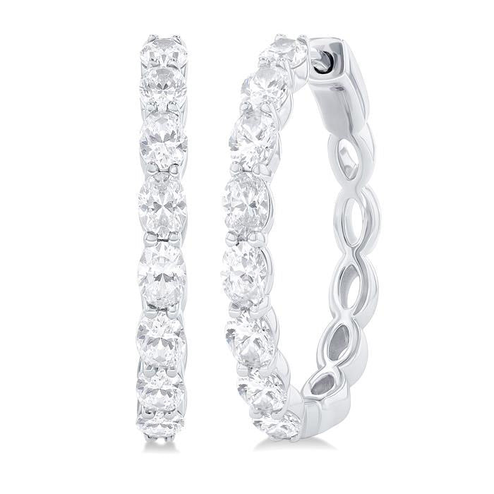 Oval Shape East-West Diamond Fashion Hoop Earrings