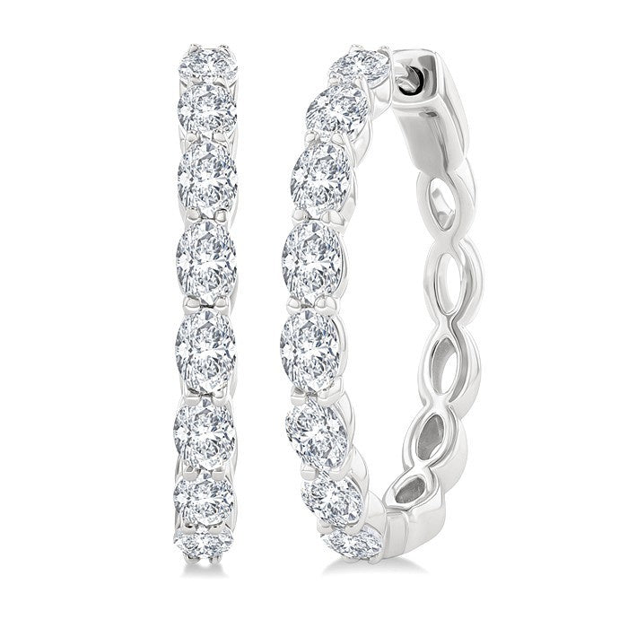1 7/8 Ctw North-South Oval Cut Diamond Fashion Hoop Earrings in 14K White Gold