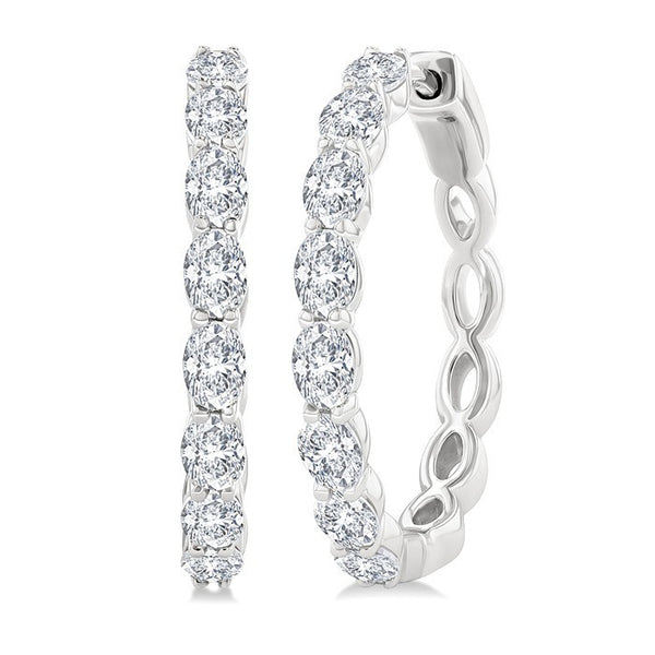 1 7/8 Ctw North-South Oval Cut Diamond Fashion Hoop Earrings in 14K White Gold