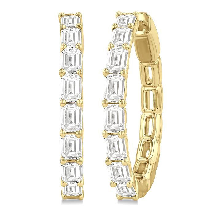 Emerald Shape North-South Diamond Fashion Hoop Earrings