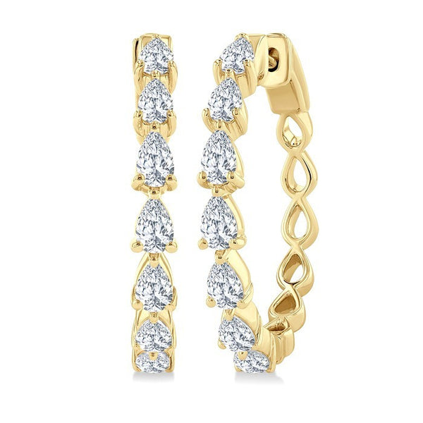 1 1/2 Ctw North-South Pear Shape Diamond Fashion Hoop Earrings in 14K Yellow Gold