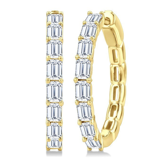 1 7/8 Ctw North-South Emerald Cut Diamond Fashion Hoop Earrings in 14K Yellow Gold