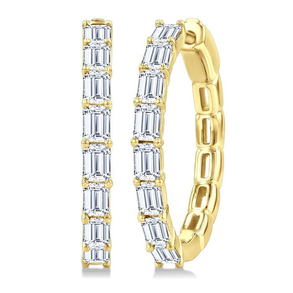 1 7/8 Ctw North-South Emerald Cut Diamond Fashion Hoop Earrings in 14K Yellow Gold