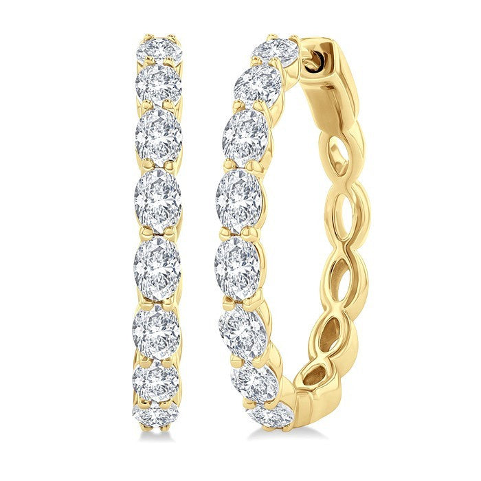 1 7/8 Ctw North-South Oval Cut Diamond Fashion Hoop Earrings in 14K Yellow Gold