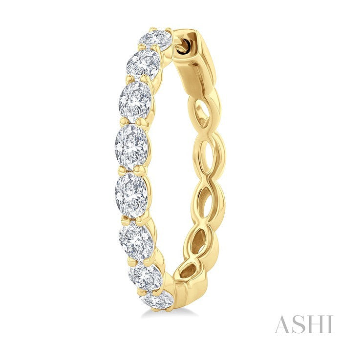 1 7/8 Ctw North-South Oval Cut Diamond Fashion Hoop Earrings in 14K Yellow Gold
