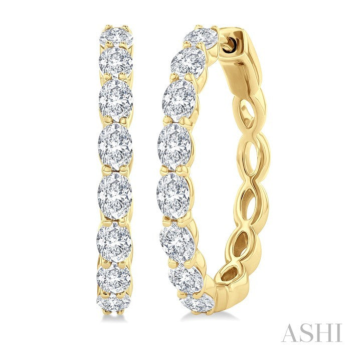 1 7/8 Ctw North-South Oval Cut Diamond Fashion Hoop Earrings in 14K Yellow Gold