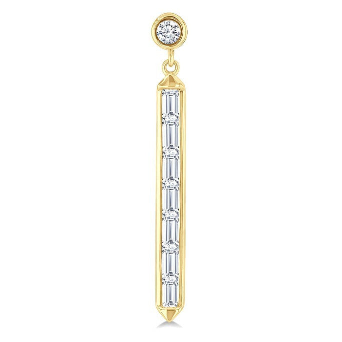 5/8 Ctw Vertical Bar Baguette and Round Cut Diamond Long Fashion Earrings in 14K Yellow Gold