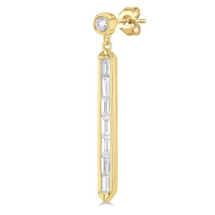 Vertical Bar Baguette Diamond Fashion Long Earrings