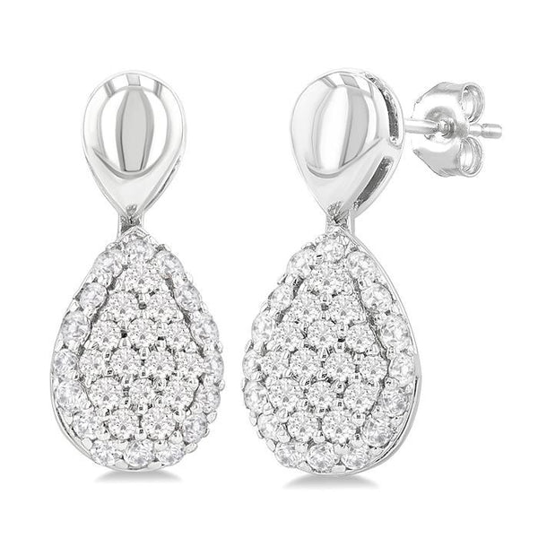 1/3 Ctw Pear Shape Mount Pave Set Round Cut Diamond Fashion Earrings in 10K White Gold