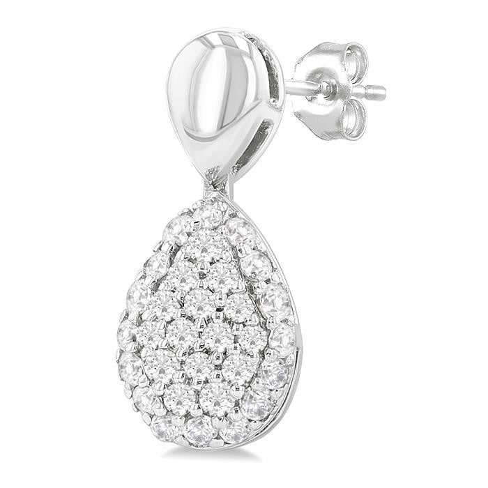 1/3 Ctw Pear Shape Mount Pave Set Round Cut Diamond Fashion Earrings in 10K White Gold