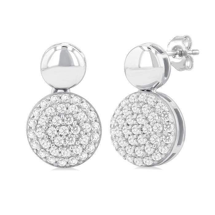 1/3 Ctw Circular Mount Pave Set Round Cut Diamond Fashion Earrings in 10K White Gold