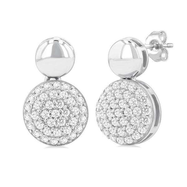 1/3 Ctw Circular Mount Pave Set Round Cut Diamond Fashion Earrings in 10K White Gold